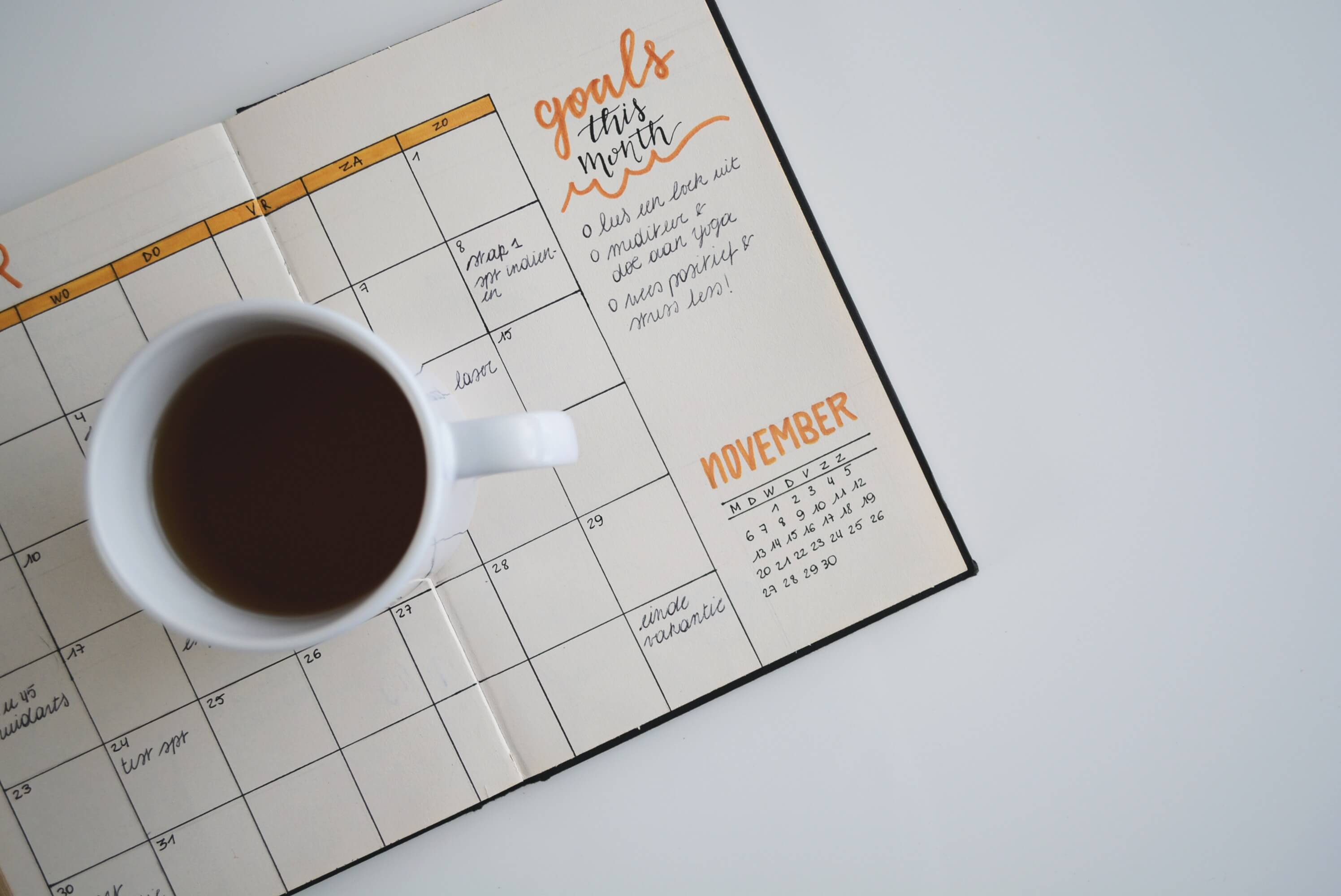 goal worksheet and coffee