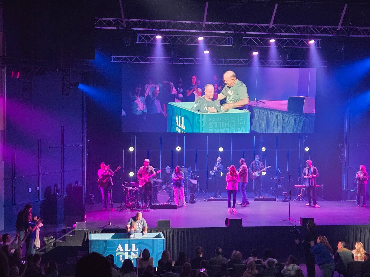 Rodney McGee baptizing Matt at Lake Hills Church